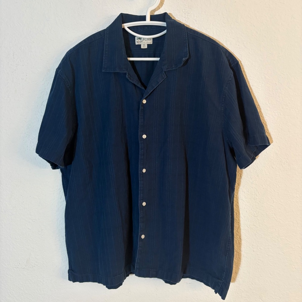J. Crew Short-Sleeve Textured Cotton Camp-Collar Shirt Size XL BX294